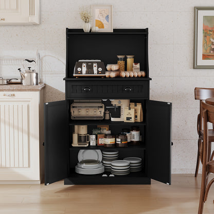 Opbergkast – Kast – Stellingkast – Opbergrek – Opbergmeubel – Dubbele Deuren – Verstelbare Planken – Zwart – Vintage Design – Hout & Vezelplaat – 3,2+ Kubieke Voet