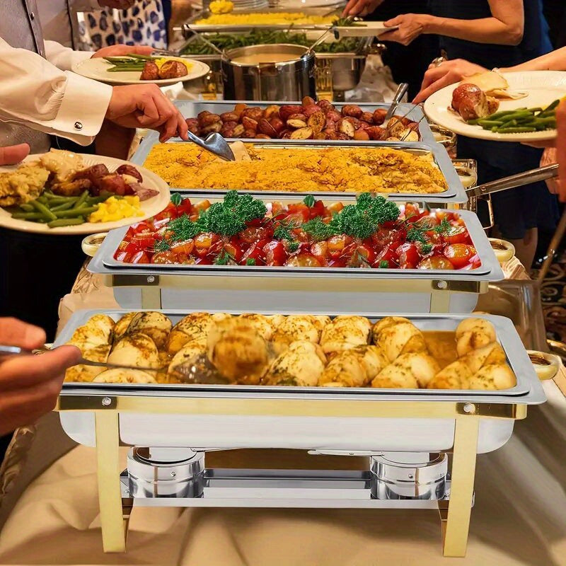 Bakplaat – Buffetbakplaat – Warmhoudbak – Serveerbak – Gouden bakplaat set – Roestvrij staal 201 – 8 quart inhoud – Zonder stroomgebruik