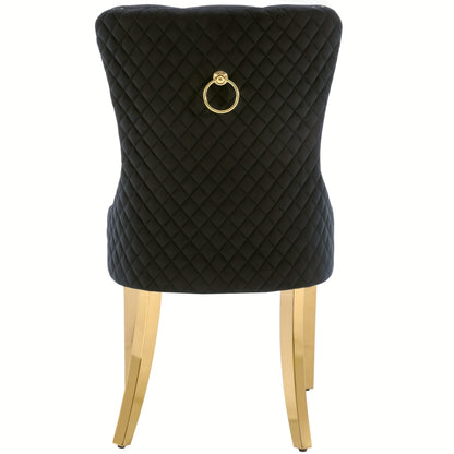 2pcs Elegant Dining Chairs with Golden-Tone Nailhead Trim & Golden-Plated Stainless Steel Legs - Upholstered Backrest, Round Pulls, Classic Modern Design