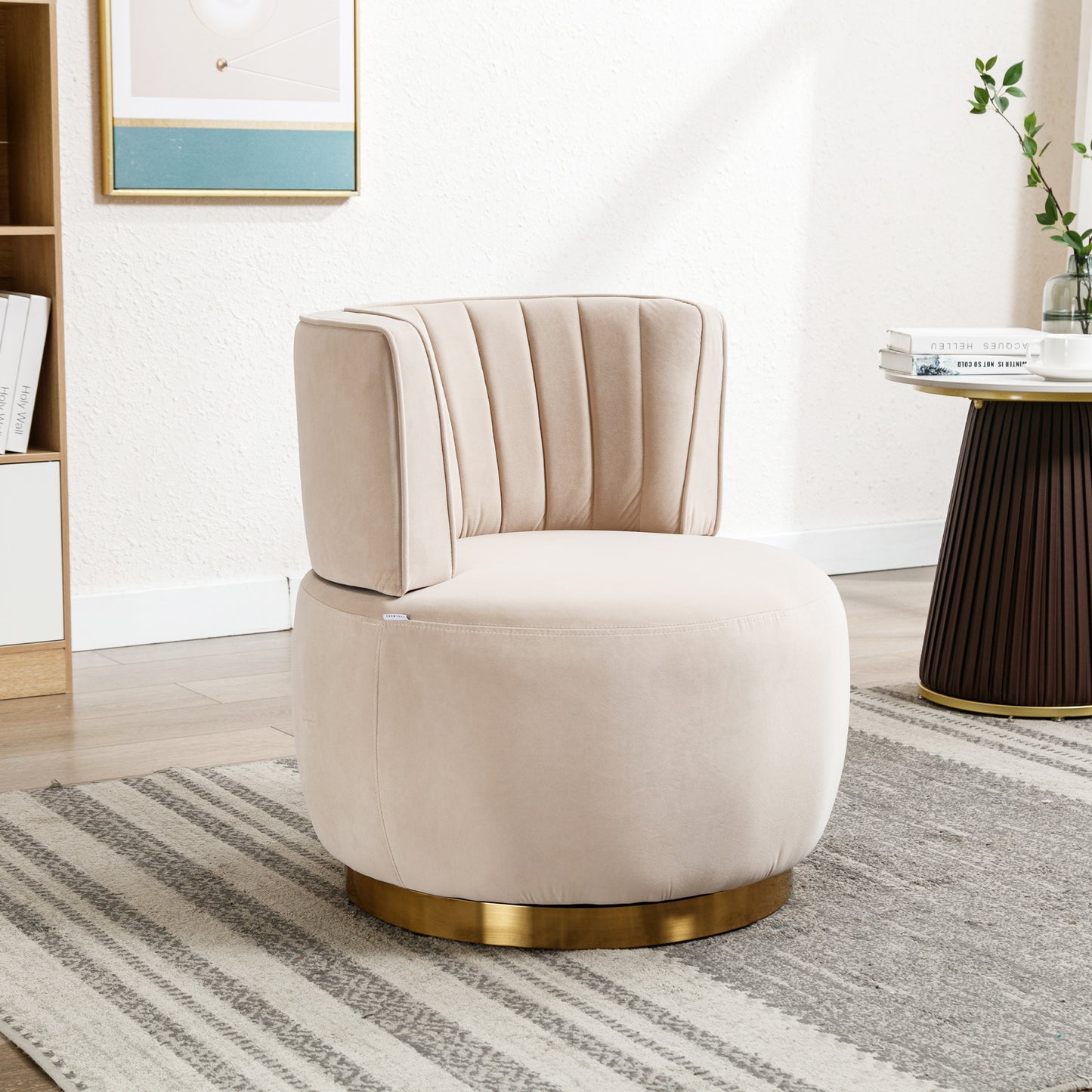 Draaifauteuil – Bureaustoel – Loungefauteuil – Swivel Chair – Fauteuil Beige – 360° Rotatie – Fluweelzachte Bekleding