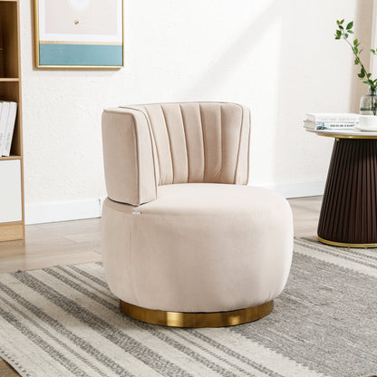 Draaifauteuil – Bureaustoel – Loungefauteuil – Swivel Chair – Fauteuil Beige – 360° Rotatie – Fluweelzachte Bekleding