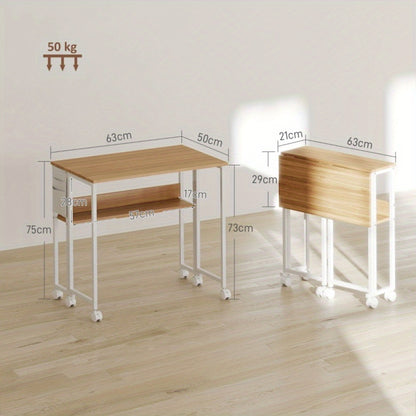 Mobiel Computerbureau – Bureau Met Wieltjes – Opvouwbaar Bureau – Werktafel – Laptoptafel – Compact Ontwerp – Houten Blad Met Metaalframe – Inclusief 2 Planken En Opbergruimte