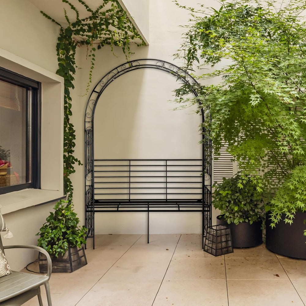 Rozenboog – Klimrek – Tuinarche – Klimplantboog – Pergola – Metalen Rozenboog Met Bank – Gepoedercoat Staal – Weerbestendig & Stevig