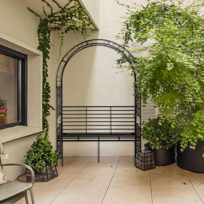 Rozenboog – Klimrek – Tuinarche – Klimplantboog – Pergola – Metalen Rozenboog Met Bank – Gepoedercoat Staal – Weerbestendig & Stevig