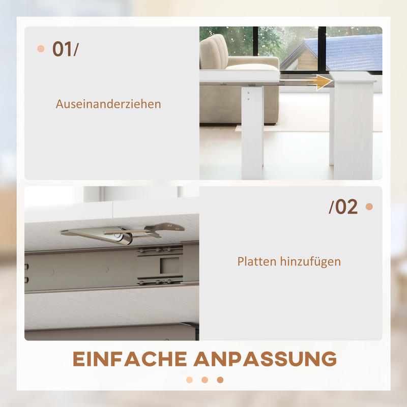 Dining table, folding table, extendable kitchen table, dining room table, chipboard, 60-180 x 85 x 75cm, white, Spacesaving Furniture, Extendable Table, Functional Furniture, Chipboard Table, Easy Assembly, Folding Desk, Mult