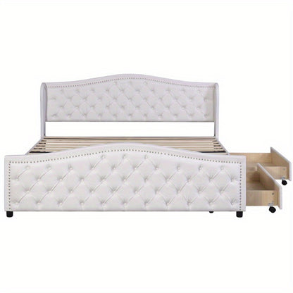 Boxspringbed – Tweepersoonsbed – Slaapbed – Stofbed – Opbergbed – 180x200 cm – Hoog Gestoffeerd Hoofdeinde – 2 Grote Opbergladen
