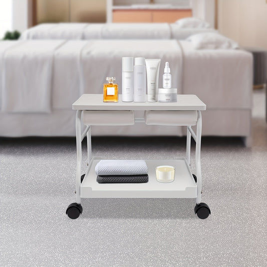 Voettrolley – Spa Trolley – Pedicure Kar – Massage Trolley – Schoonheidstrolley – Inklapbaar – Hoogwaardig Hout en IJzer – 4 Zwenkwieltjes Met Remmen – Draagkracht 18 kg – Wit
