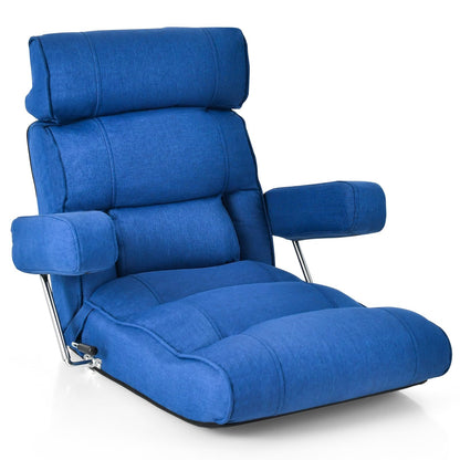 Vloerstoel – Zitzak – Meditatiestoel – Gamingstoel – Relaxfauteuil – Verstelbare Rugleuning 90-180° – Inklapbare Armleuningen – Blauw