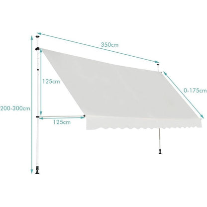 Zonnescherm – Zonwering – Luifel – Balkonluifel – Terrasoverkapping – 395 cm Breed – Verstelbare Hoogte 200-300 cm – Aluminium Frame – Beige Oxford Stof