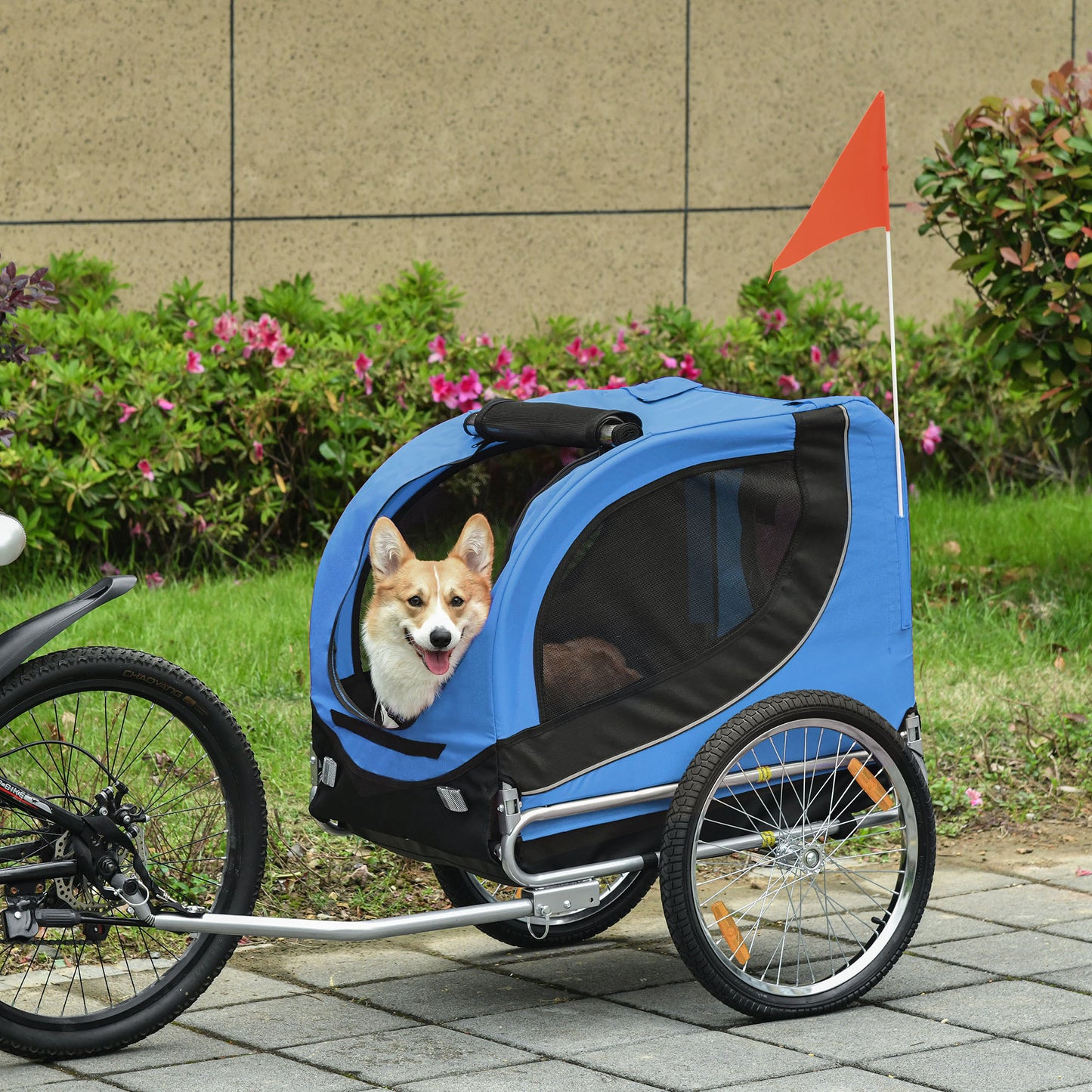 Fietskar Honden – Hondenkar – Hondenaanhanger – Hondenbuggy – Huisdierenkar – Met 8 Reflectoren – Waterdicht Oxford Stof – Blauw/Zwart