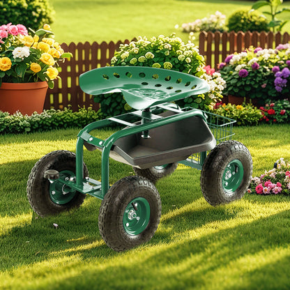 Mobiele Tuinkar – Tuinwagen – Tuinkruk – Tuinstoel – Tuin Karretje – Verstelbare Draaizitting – Stevige Rubberwielen