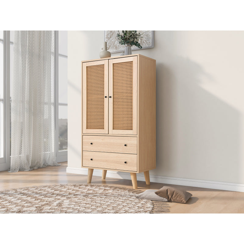 Kast – Dressoir – Opbergkast – Sideboard – Buffetkast – Eikenkleurig Spaanplaat Met Massief Dennenhouten Poot – 2 Deuren En 2 Lades – 60x40x120 cm