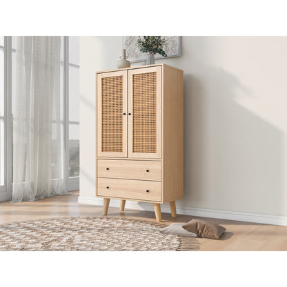 Kast – Dressoir – Opbergkast – Sideboard – Buffetkast – Eikenkleurig Spaanplaat Met Massief Dennenhouten Poot – 2 Deuren En 2 Lades – 60x40x120 cm