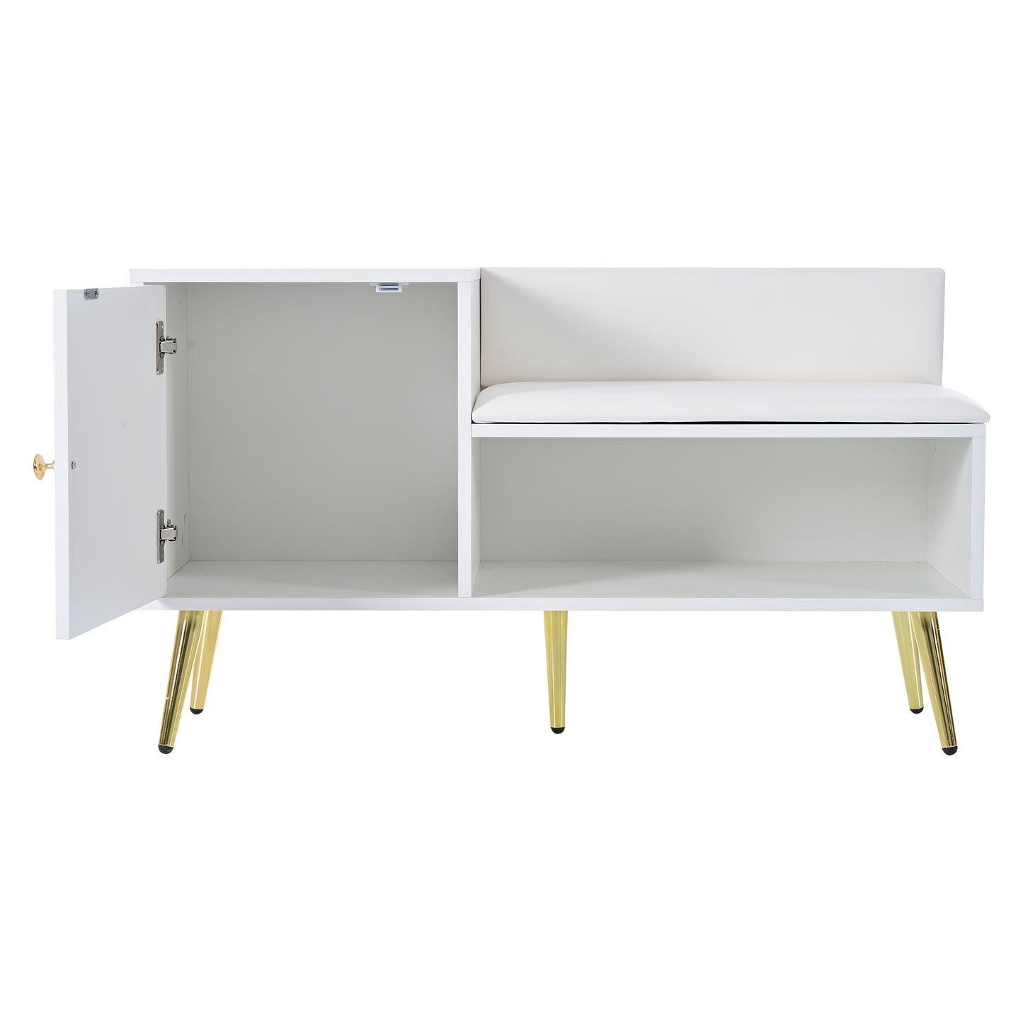 Schoenenkast – Schoenenrek – Schoenenopberger – Schoenenbank – Opbergkast – Met Gepolsterde Zitting En Rugleuning – Metaal Met Wit Design – 100x40x58 cm – Modern En Compact