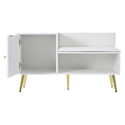 Schoenenkast – Schoenenrek – Schoenenopberger – Schoenenbank – Opbergkast – Met Gepolsterde Zitting En Rugleuning – Metaal Met Wit Design – 100x40x58 cm – Modern En Compact