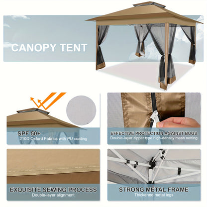 3.6x3.6/12x12ft Instant Pop-Up Tent UPF 50+, Portable Automatic Eaves Gazebo with Mosquito Net & Double Vent Roof - Easy Setup Outdoor Canopy Suitable for Beach, Camping, Patio, Garden (Carrying Bag Included)
