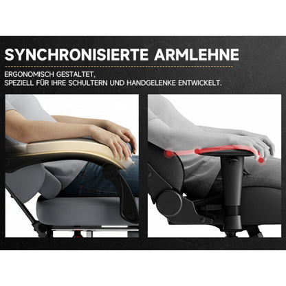 Gamingstoel – Gaming Chair – Bureaustoel – Gamestoel – Werkstoel – Ergonomisch Echt Leer – Massagefunctie – Uittrekbare Voetensteun – Grijs – Draagt 150 kg