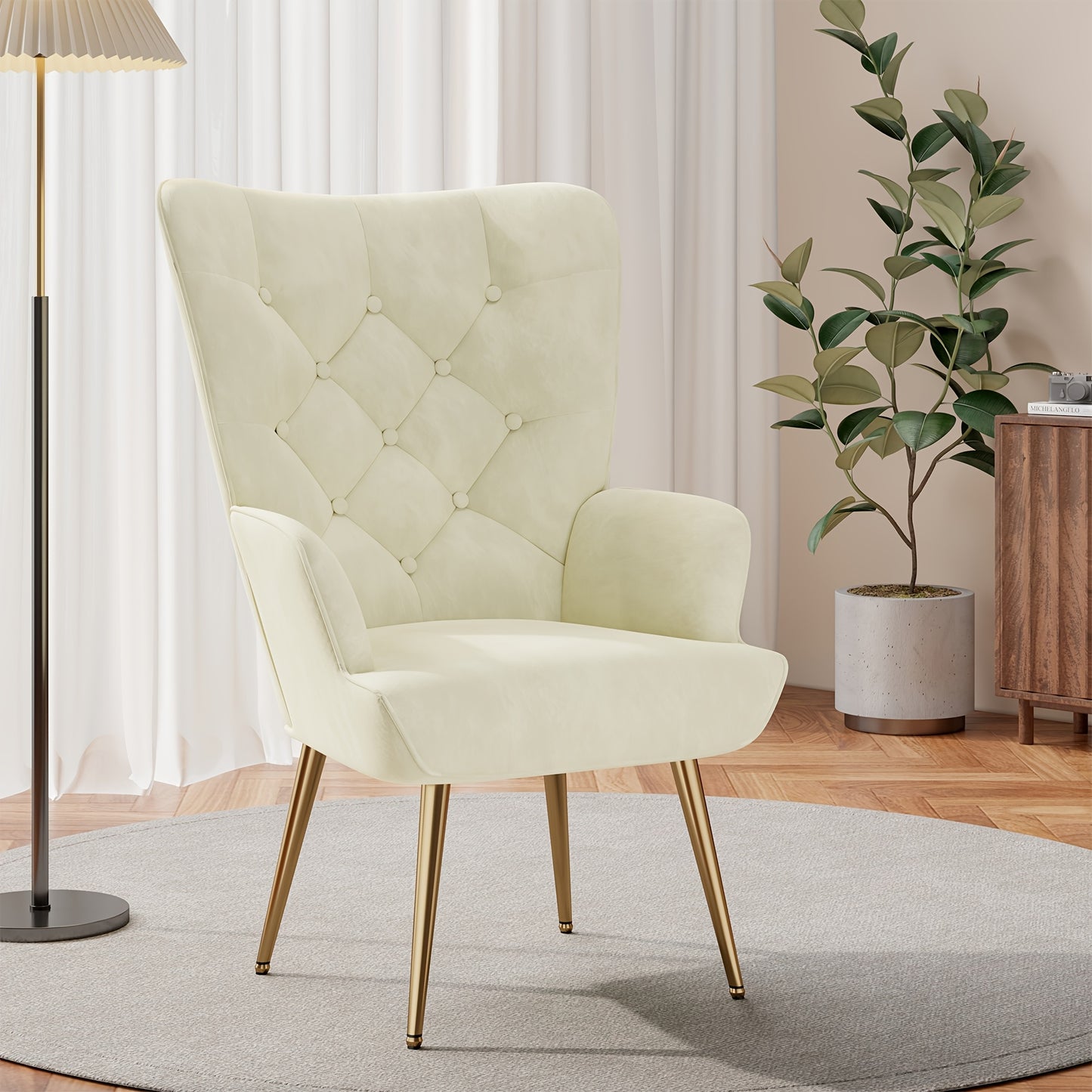 Fauteuil – Relaxstoel – Zetel – Lounge Chair – Accent Stoel – Mid-Century Design – Velvet Bekleding – Memory Foam Zitting – Hoog Rugleuning Wingback – Stevig Metalen Frame