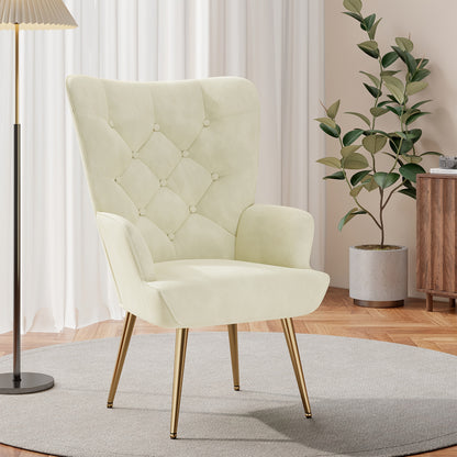Fauteuil – Relaxstoel – Zetel – Lounge Chair – Accent Stoel – Mid-Century Design – Velvet Bekleding – Memory Foam Zitting – Hoog Rugleuning Wingback – Stevig Metalen Frame