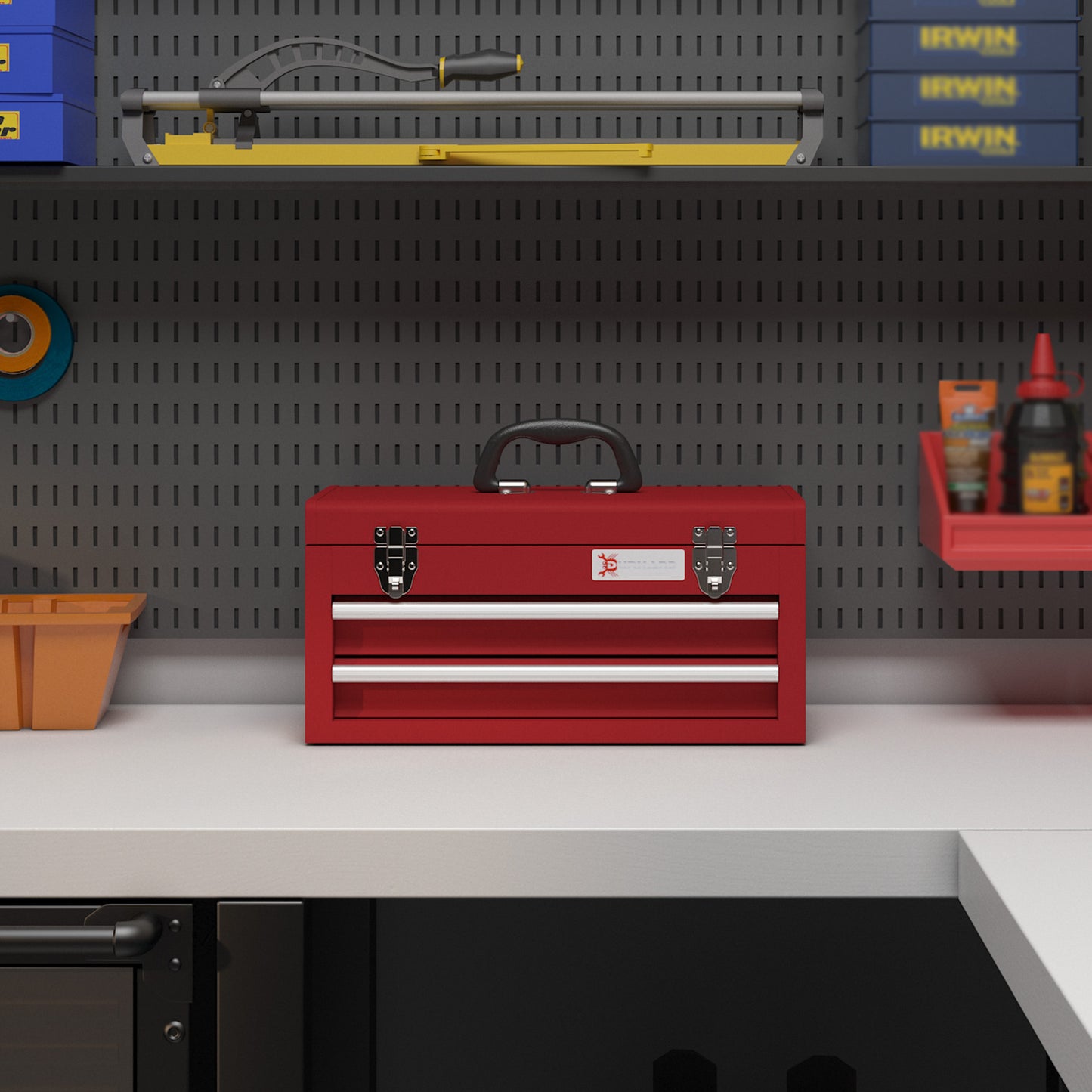 Gereedschapskist – Toolbox – Opbergkist – Werkplaatskist – Handkoffer – Rood – Compact 46x24x22 cm – Stevige Stalen Sluitingen