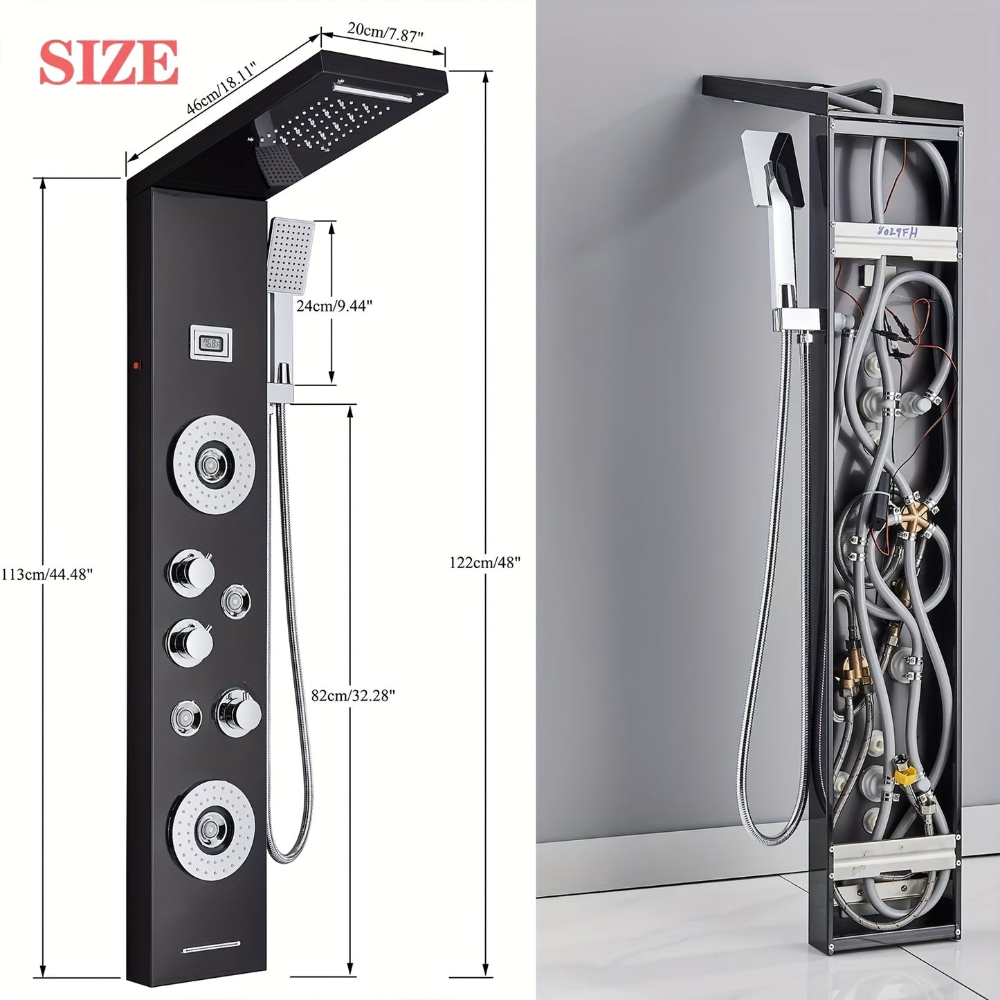 Douchepaneel – Douchetoren – Regendouche – Waterval Douche – Massagejets – Mat Zwart – Roestvrij Staal – 5 Functies Met Handdouche En Badkraan