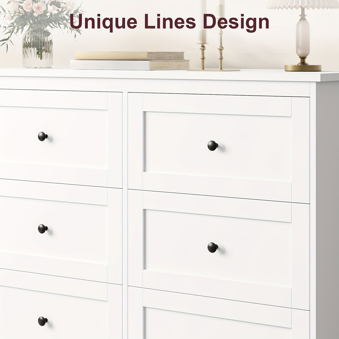 Ladekast – Ladenkast – Dresser – Opbergkast – Kledingkast – Wit – 6 Lades – Duurzaam Hardhout – Ruime Opbergruimte 3,2+ m³