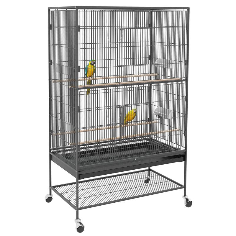 Bird Cage Including Perches, Bird Toys, Removable Bottom Tray, 1 Shelf, Grey