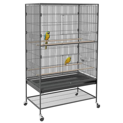 Bird Cage Including Perches, Bird Toys, Removable Bottom Tray, 1 Shelf, Grey