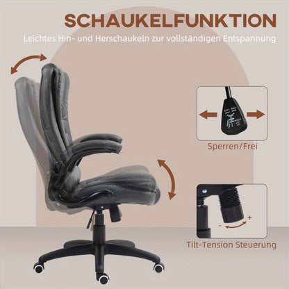 Ergonomische Bureaustoel – Bureaustoel Met Hoge Rugleuning – Kantoorstoel – Werkstoel – Deskchair – Verstelbare Armleuningen – Stevig PVC Frame – Comfortabele Zithouding