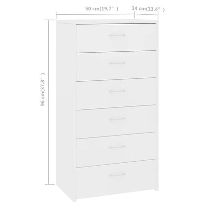 White Sideboard with 6 Drawers 50X34X96 Cm • 18Mm Plywood • Wear Resistance • Anti-Tip Lock