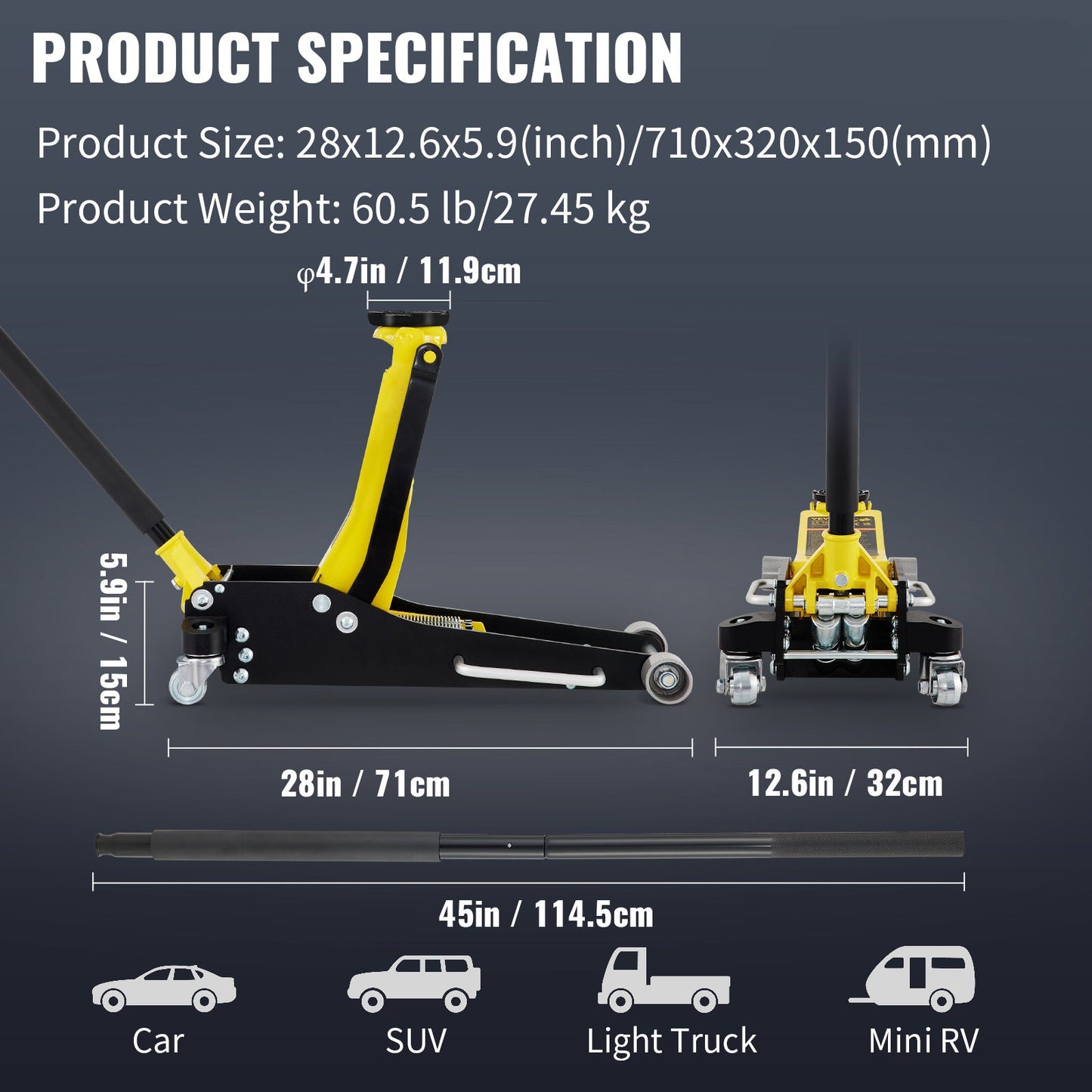 Vloerkrik – Garagekrik – Autokrik – Hefkrik – Low Profile Krik – 2,5 Ton Capaciteit – Aluminium & Stalen Constructie