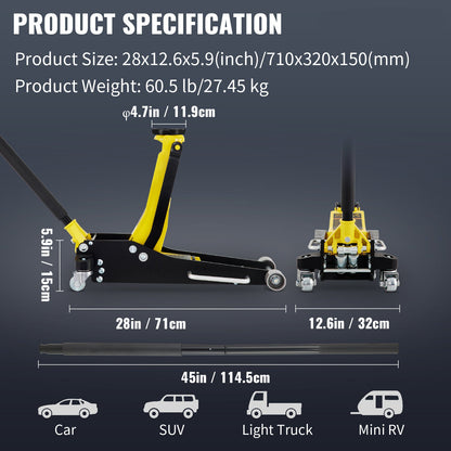 Vloerkrik – Garagekrik – Autokrik – Hefkrik – Low Profile Krik – 2,5 Ton Capaciteit – Aluminium & Stalen Constructie