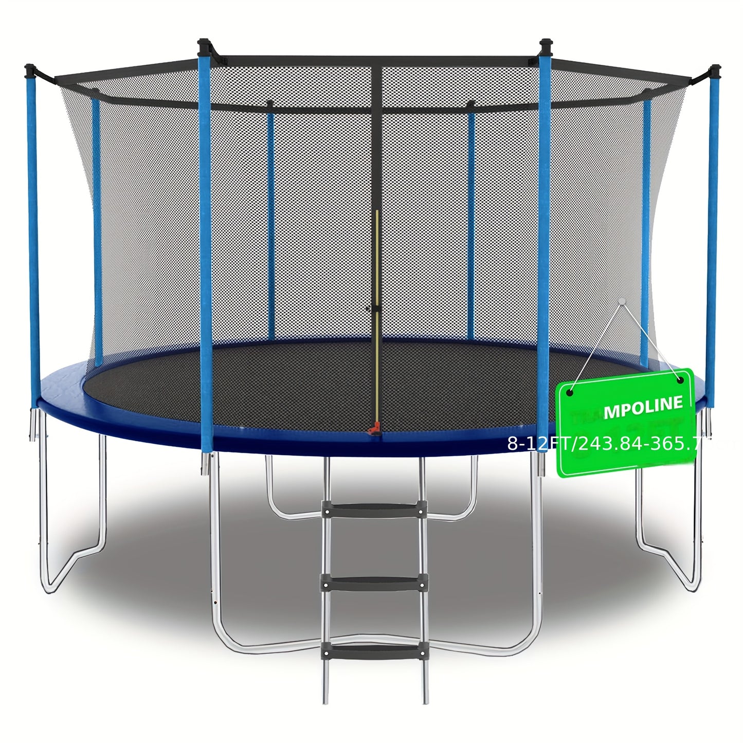 243.84-365.76cm Heavy-Duty Adjustable Trampoline with Safety Net & Spring Pad, 181.44 KG Capacity, Galvanized Steel Frame, Blue Jumping - /Outdoor Use, & Trampoline, Easy Assembly, Sturdy Enclosure System