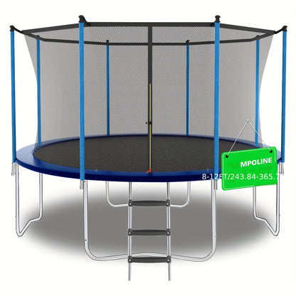243.84-365.76cm Heavy-Duty Adjustable Trampoline with Safety Net & Spring Pad, 181.44 KG Capacity, Galvanized Steel Frame, Blue Jumping - /Outdoor Use, & Trampoline, Easy Assembly, Sturdy Enclosure System