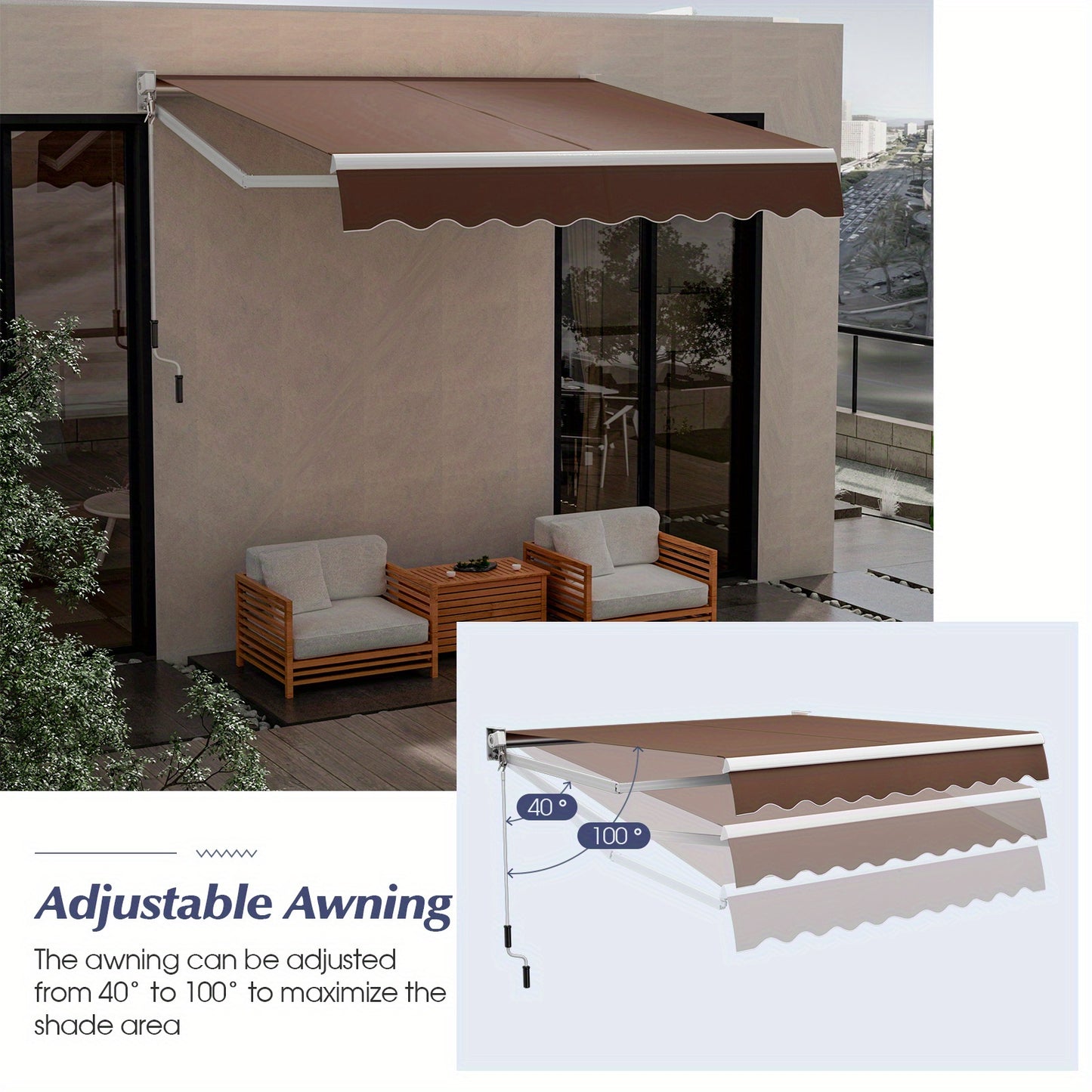 Zonnescherm – Zonwering – Terrasoverkapping – Uitvalscherm – Inklapbaar – Koffiekleur – 295x250 cm – Aluminium Frame