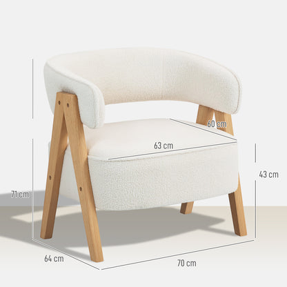 Fauteuil – Stoel – Armstoel – Zitstoel – Accentstoel – Wit – Zachte Fleece Bekleding – Metaal Frame Met Houten Poten