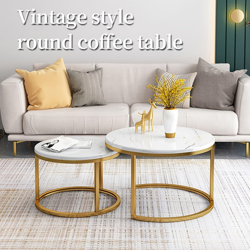 Salontafelset Rond – Salontafel Bijzettafel Koffietafel Tafeltje – Wit Met Houten Blad – Set Van 2 – Nesting Ontwerp – 70 & 50 cm – Retro Stijl – Multifunctioneel