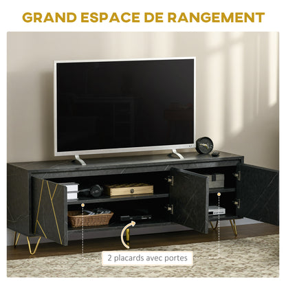 TV Meubel – TV Kast – TV Dressoir – TV Bank – Tv Meubel Metaal – 147 cm – Marmer Effect – Softclose Deuren – Kabelmanagement