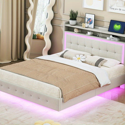 Bed – Eenpersoonsbed – Tweepersoonsbed – Boxspring – Opbergbed – 140x200 cm – Linnen Bekleding – Verborgen Onderstel