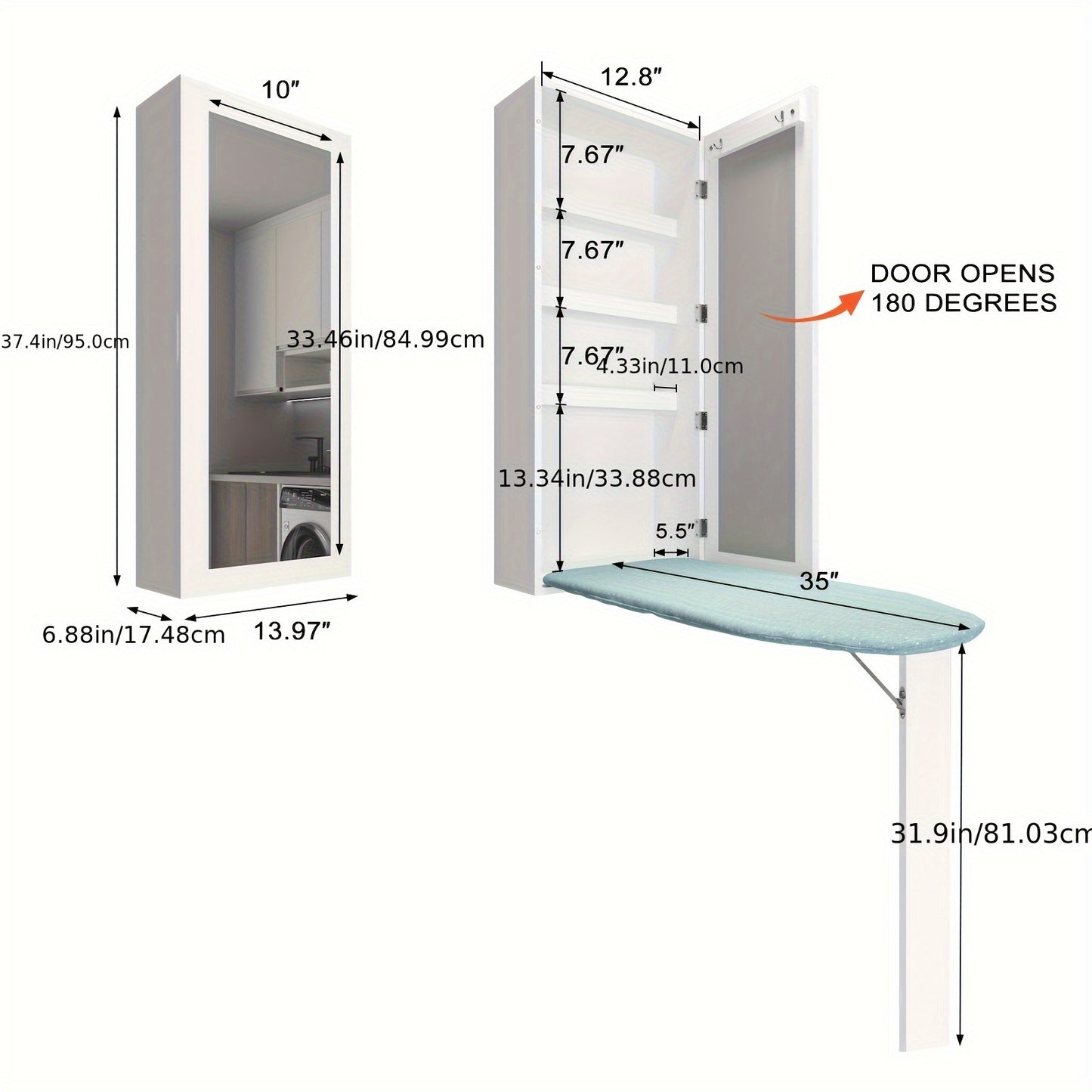 Wandstrijkplank – Opklapbare Strijkplank – Strijkbord Met Opbergruimte – Muurstrijkplank – Inclusief Spiegel – Ruimtebesparend Design – Hout En Metaal