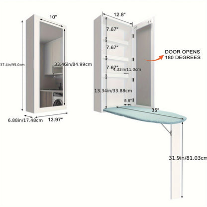 Wandstrijkplank – Opklapbare Strijkplank – Strijkbord Met Opbergruimte – Muurstrijkplank – Inclusief Spiegel – Ruimtebesparend Design – Hout En Metaal