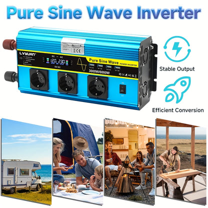 Spanningsomvormer – Omvormer – Inverter – Converter – Adapter – 3000W Continu Vermogen – Pure Sinusgolf Met LCD Display & Draadloze Afstandsbediening