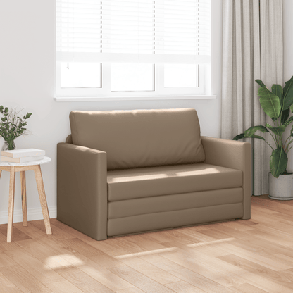 Bankbed – Slaapbank – Bedbank – Slaapbank met Chaise Longue – Loveseat – Ruimtebesparend Design – Massief Houten Frame en Metalen Ondersteuning – 124x71x78 cm – Cappuccino Synthetisch Leer