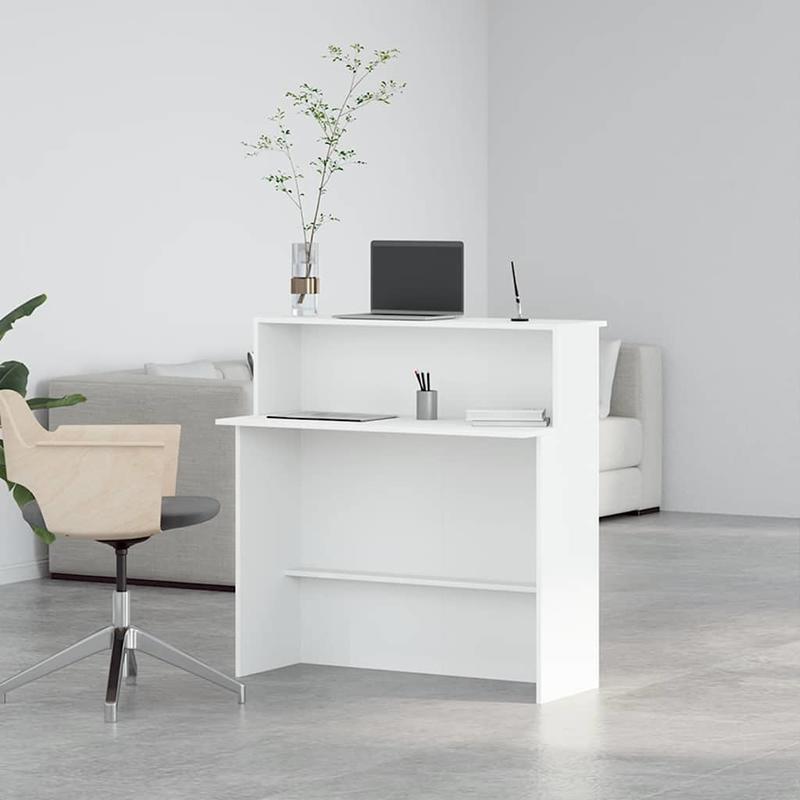 Balie – Receptiebalie – Ontvangstbalie – Kantoorbalie – Bureaubalie – Wit Houten Design – Compacte Afmetingen 100x50x103,5 cm