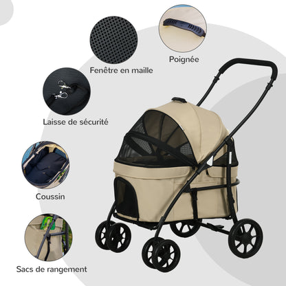 Dierwagen Hondenwagen Kattenwagen Huisdierwagen Wandelwagen – 2-In-1 Opvouwbaar – Veiligheidstuigje En Lichtgewicht Stalen Frame – Geschikt Tot 10 Kg – Afmetingen 81x68x98,5 Cm