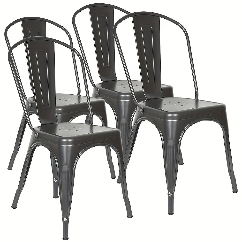 Industriële Bistro Stoelen – Eetkamerstoelen – Metaal Stoelen – Café Stoelen – Keukenstoelen – Set van 4 – Met Rugleuning – Stevig Roestvrij Staal – Zithoogte 44 cm – Vintage Design – Gemakkelijk Schoon Te Maken