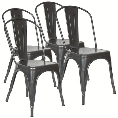 Industriële Bistro Stoelen – Eetkamerstoelen – Metaal Stoelen – Café Stoelen – Keukenstoelen – Set van 4 – Met Rugleuning – Stevig Roestvrij Staal – Zithoogte 44 cm – Vintage Design – Gemakkelijk Schoon Te Maken