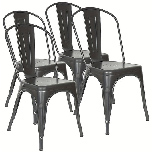 Industriële Bistro Stoelen – Eetkamerstoelen – Metaal Stoelen – Café Stoelen – Keukenstoelen – Set van 4 – Met Rugleuning – Stevig Roestvrij Staal – Zithoogte 44 cm – Vintage Design – Gemakkelijk Schoon Te Maken