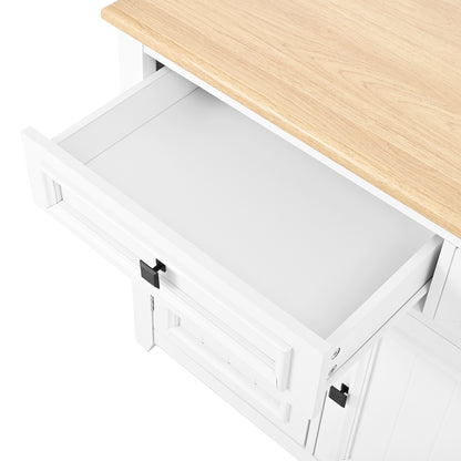 Dressoir – Sideboard – Buffetkast – Opbergkast – Kast – Modern Design – MDF Wit Met Houtlook – 160x35x76 cm – Verstelbare Planken – 3 Lades & 4 Deuren – Zwarte Handgrepen