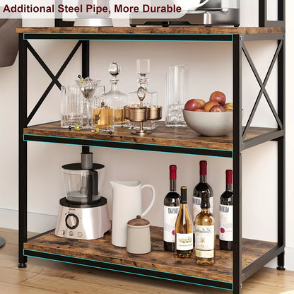 Keukeneiland – Keukenkast – Keukentrolley – Kookeiland – Servicewagen – Industrieel Design – 5 Niveaus Met 6 Haken – Robuust Met MDF En Metaal - Vintage Bruin